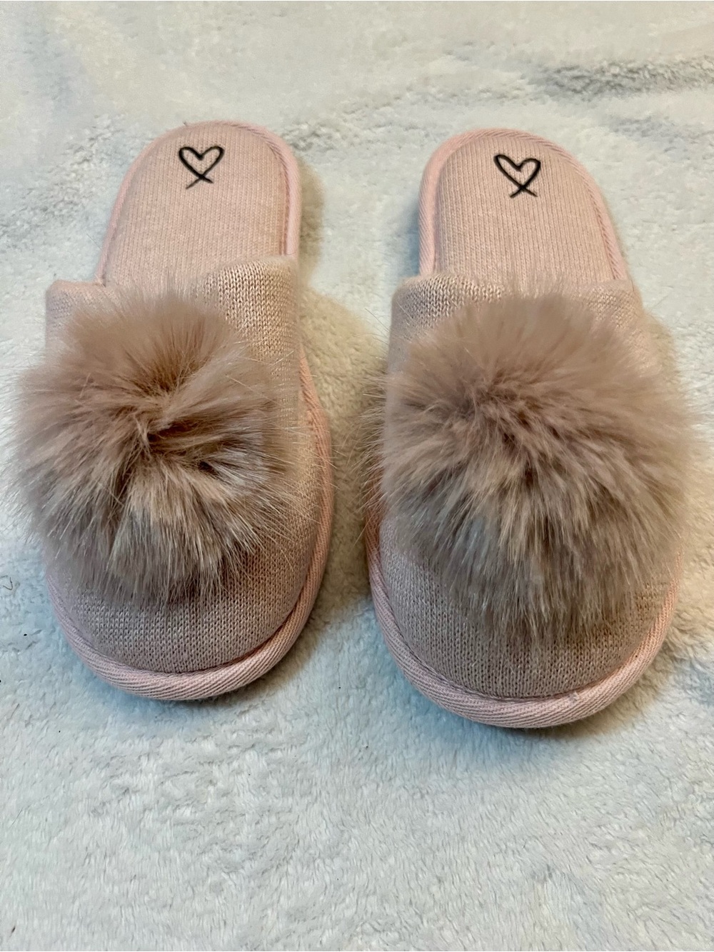 Victoria's Secret Blush Pink Pom Pom Slip-On Slippers